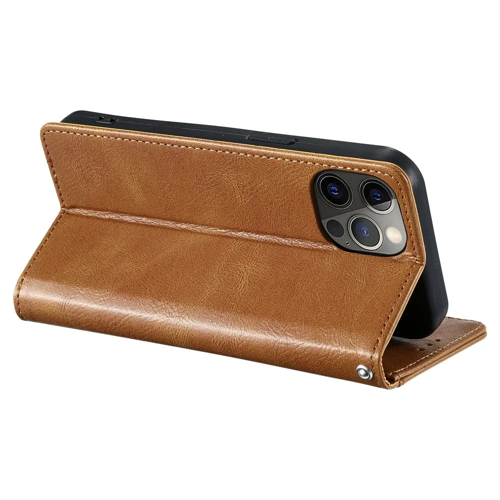 013 Style For iPhone 12 Pro Max Case PU Leather Stand Flip Phone Cover with 6 Card Slots - Brown - 4