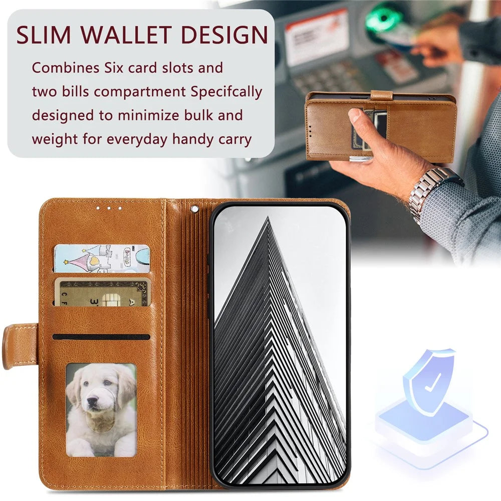 013 Style For iPhone 12 Pro Max Case PU Leather Stand Flip Phone Cover with 6 Card Slots - Brown - 5