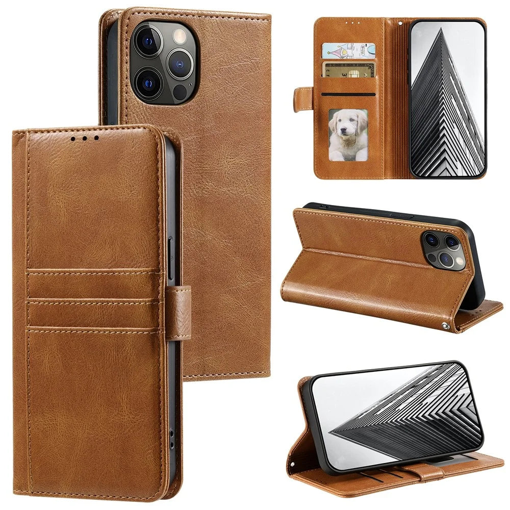 013 Style For iPhone 12 Pro Max Case PU Leather Stand Flip Phone Cover with 6 Card Slots - Brown - 6