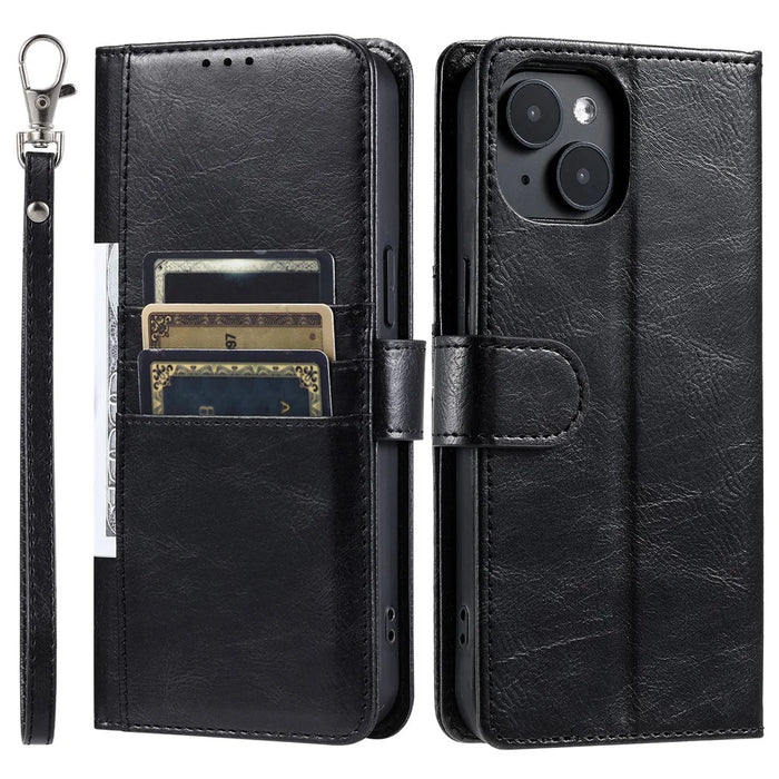 013 Style For iPhone 13 Case PU+TPU Stand Phone Cover with 6 Card Slots - Black - 1