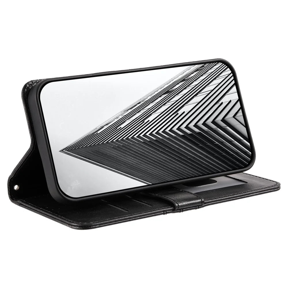 013 Style For iPhone 13 Case PU+TPU Stand Phone Cover with 6 Card Slots - Black - 3