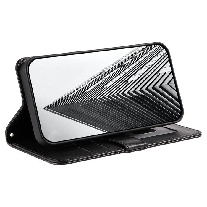 013 Style For iPhone 13 Case PU+TPU Stand Phone Cover with 6 Card Slots - Black - 3