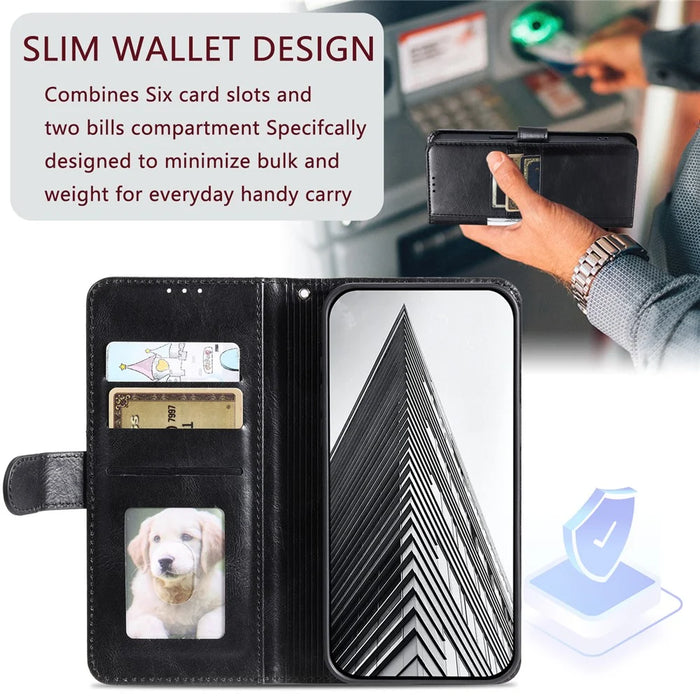013 Style For iPhone 13 Case PU+TPU Stand Phone Cover with 6 Card Slots - Black - 5