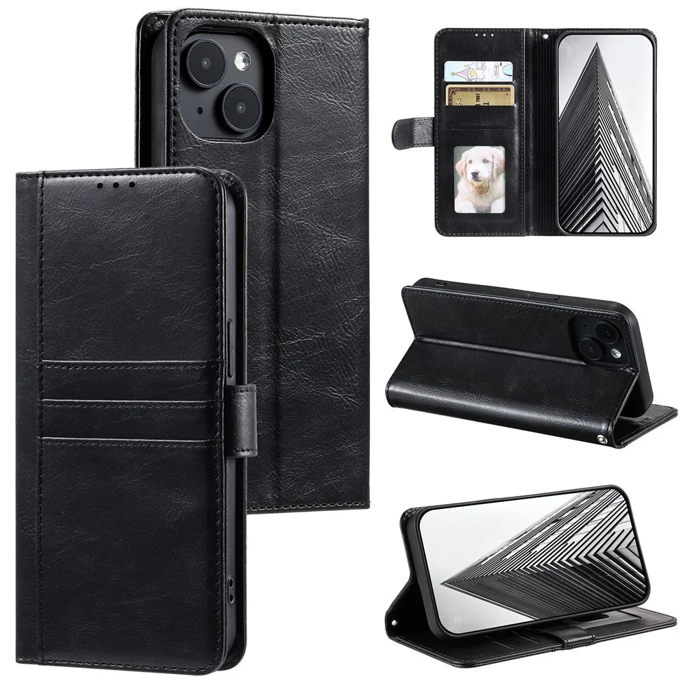 013 Style For iPhone 13 Case PU+TPU Stand Phone Cover with 6 Card Slots - Black - 6