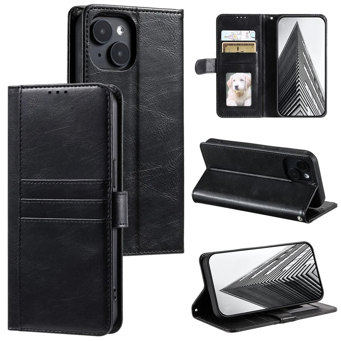 013 Style For iPhone 13 Case PU+TPU Stand Phone Cover with 6 Card Slots - Black - 6
