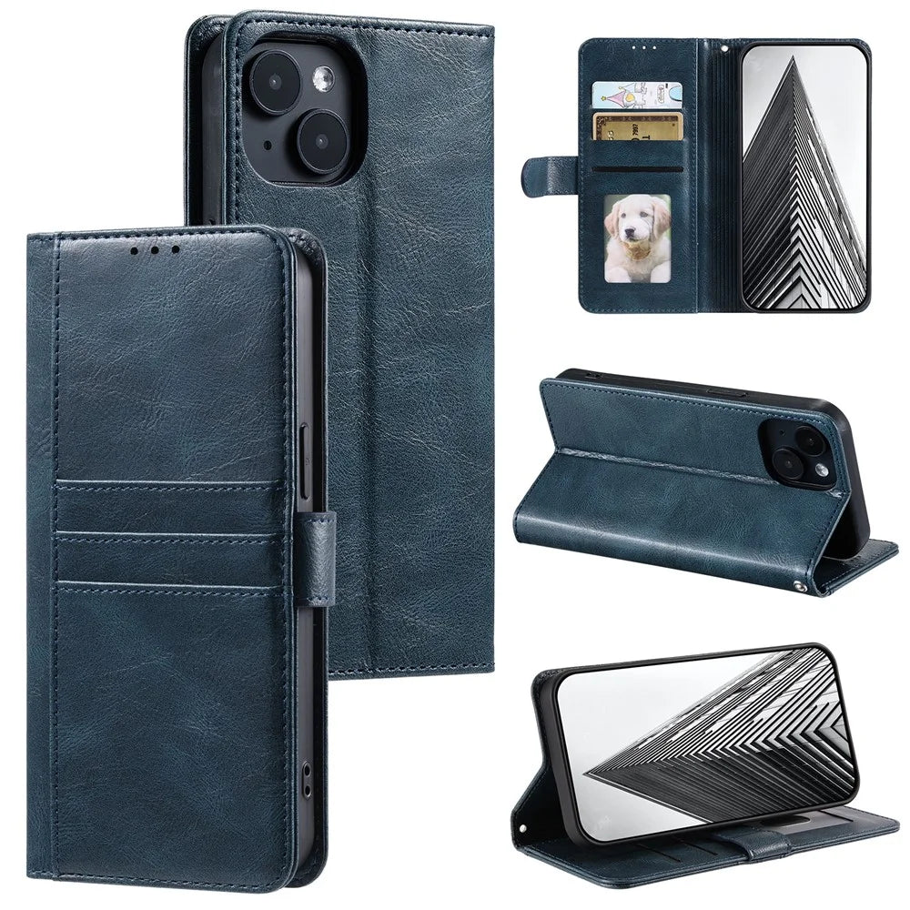 013 Style For iPhone 14 Case Leather 6 Card Holders Phone Wallet Cover - Blackish Green - 6