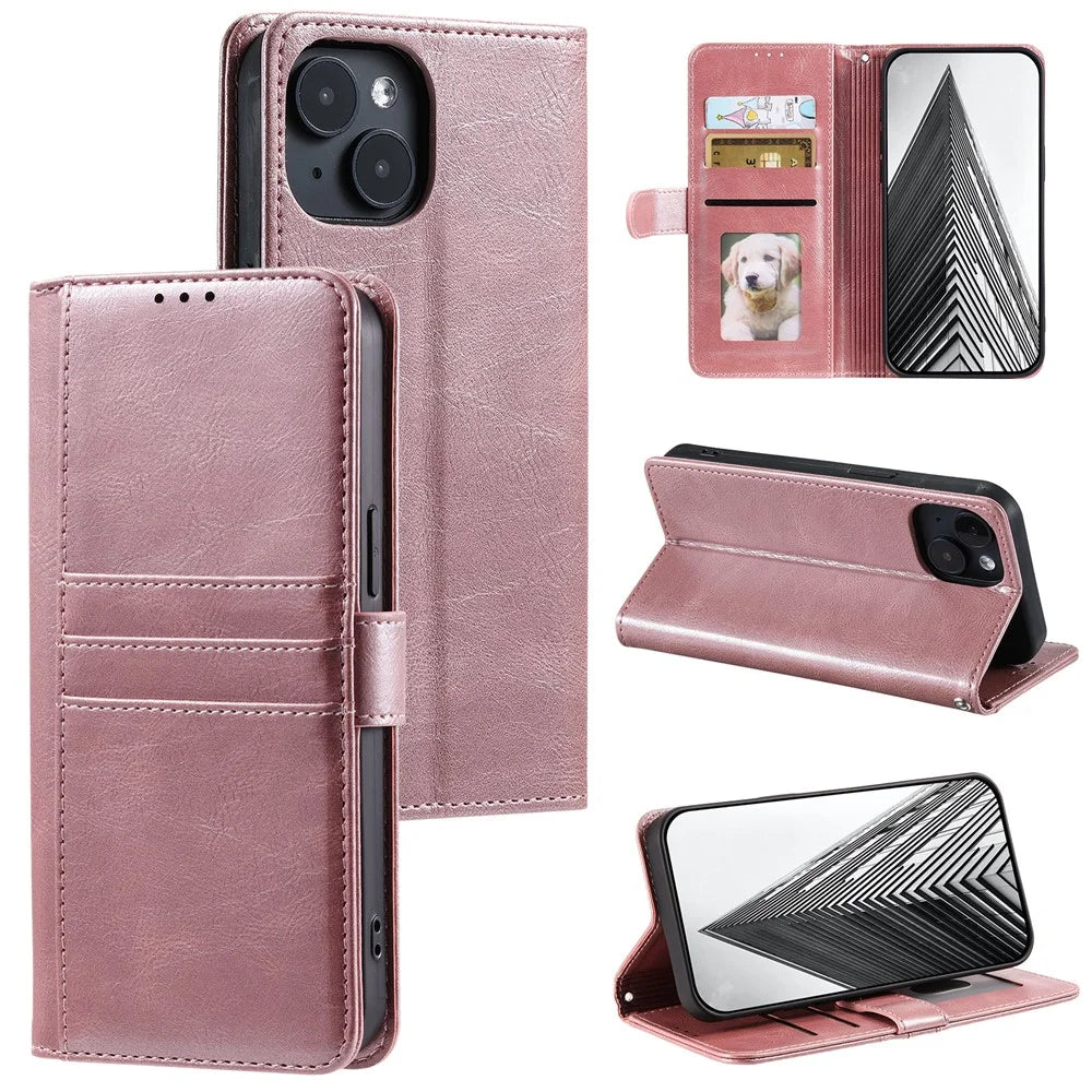 013 Style For iPhone 15 Leather Case with 6 Card Slots Protective Phone Cover - Rose Gold - 6