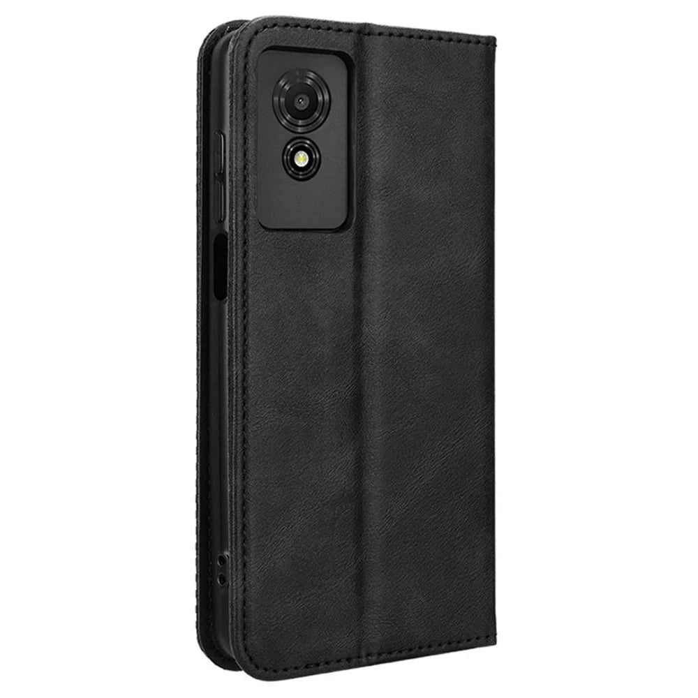 For TCL 501 Leather Case Magnetic Closing Retro Phone Cover with Wallet Stand - Black - 7