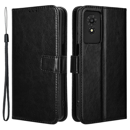 For TCL 501 Wallet Stand Case Crazy Horse Texture Leather Phone Cover - Black - 1