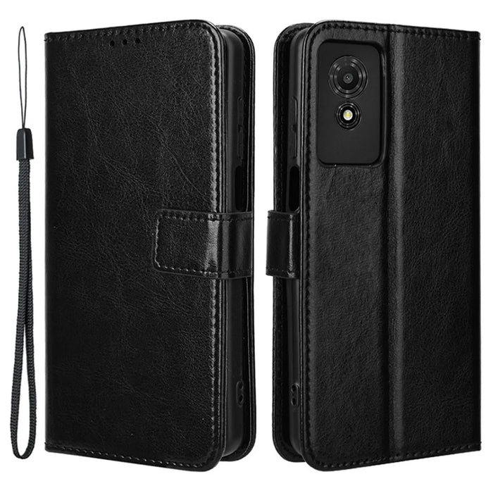 For TCL 501 Wallet Stand Case Crazy Horse Texture Leather Phone Cover - Black - 1