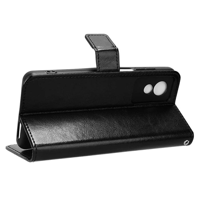 For TCL 501 Wallet Stand Case Crazy Horse Texture Leather Phone Cover - Black - 3
