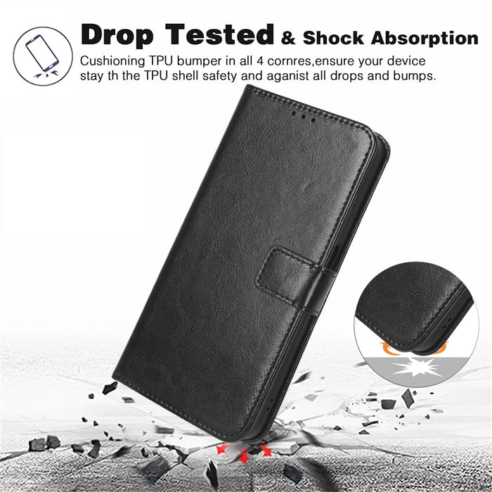 For TCL 501 Wallet Stand Case Crazy Horse Texture Leather Phone Cover - Black - 4