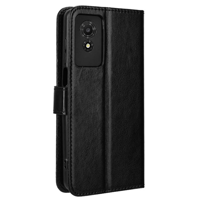 For TCL 501 Wallet Stand Case Crazy Horse Texture Leather Phone Cover - Black - 6