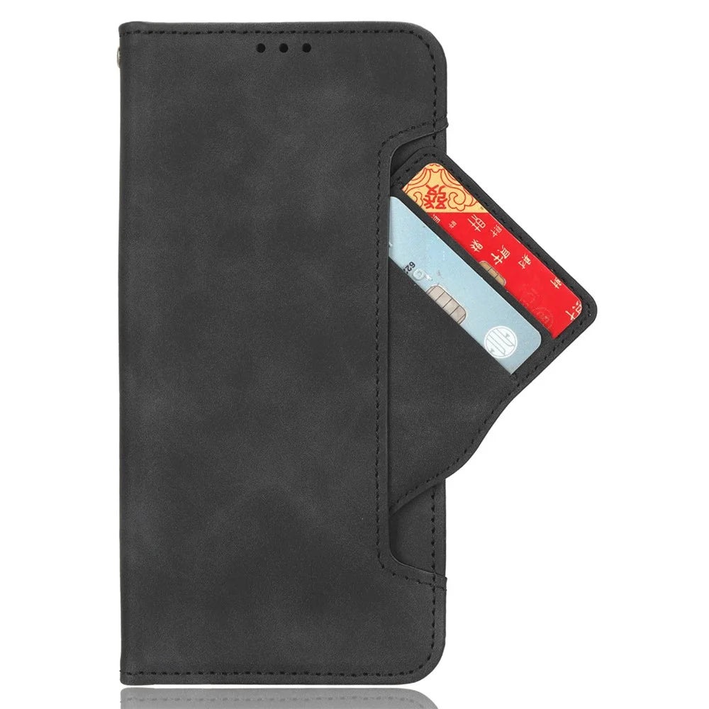For TCL 501 Leather Case with Multiple Card Slots Folio Flip Wallet Phone Cover - Black - 4