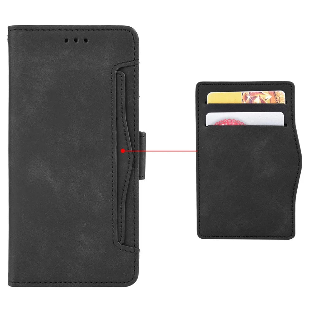 For TCL 501 Leather Case with Multiple Card Slots Folio Flip Wallet Phone Cover - Black - 5