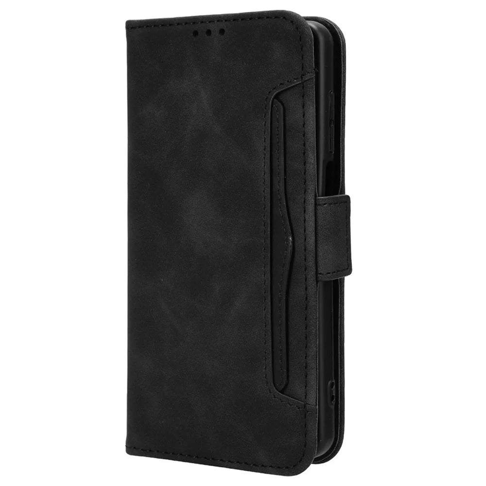 For TCL 501 Leather Case with Multiple Card Slots Folio Flip Wallet Phone Cover - Black - 7