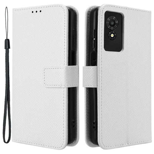 For TCL 501 Wallet Case Diamond Texture PU Leather Phone Cover with Stand - White - 1