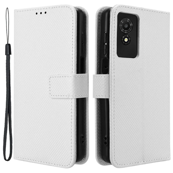 For TCL 501 Wallet Case Diamond Texture PU Leather Phone Cover with Stand - White - 1