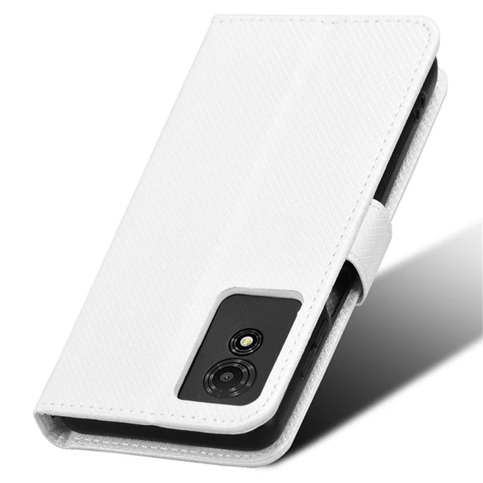 For TCL 501 Wallet Case Diamond Texture PU Leather Phone Cover with Stand - White - 4