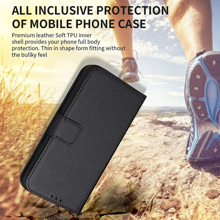 For TCL 501 Wallet Case Diamond Texture PU Leather Phone Cover with Stand - White - 6
