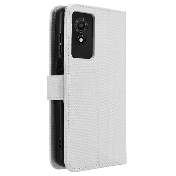 For TCL 501 Wallet Case Diamond Texture PU Leather Phone Cover with Stand - White - 7