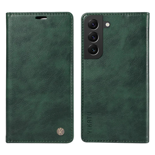 YIKATU YK-006 For Samsung Galaxy S22 5G Magnetic Case Litchi Texture Leather Flip Stand Phone Shell - Green - 1