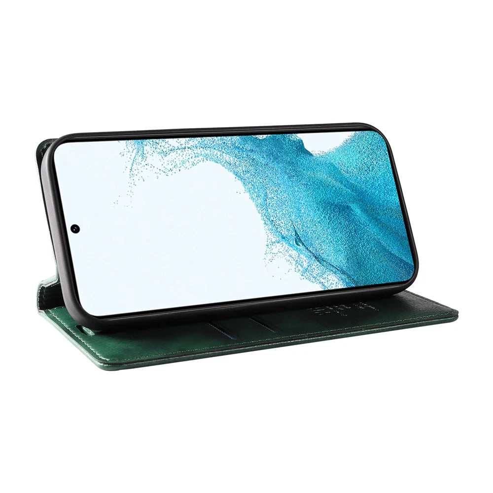 YIKATU YK-006 For Samsung Galaxy S22 5G Magnetic Case Litchi Texture Leather Flip Stand Phone Shell - Green - 3
