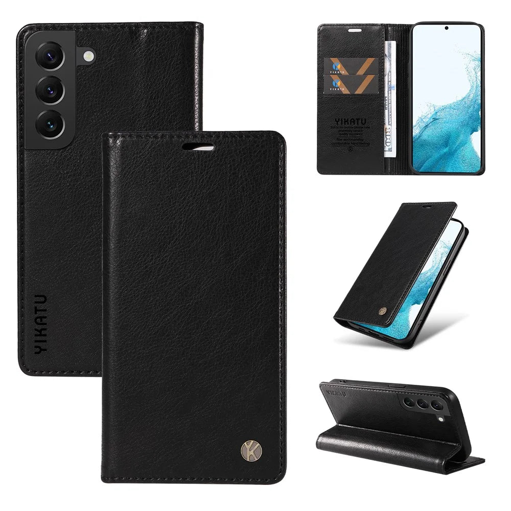 YIKATU YK-006 For Samsung Galaxy S21 5G / S21 4G Wallet Phone Case Litchi Texture Leather Flip Cover - Black - 6