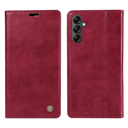 YIKATU YK-006 For Samsung Galaxy A24 4G (162.1 X 77.6 X 8.3mm) Phone Case Litchi Texture Leather Flip Wallet Cover - Wine Red - 1