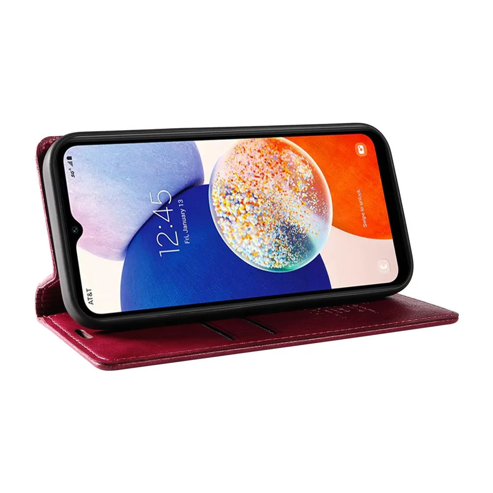 YIKATU YK-006 For Samsung Galaxy A24 4G (162.1 X 77.6 X 8.3mm) Phone Case Litchi Texture Leather Flip Wallet Cover - Wine Red - 3