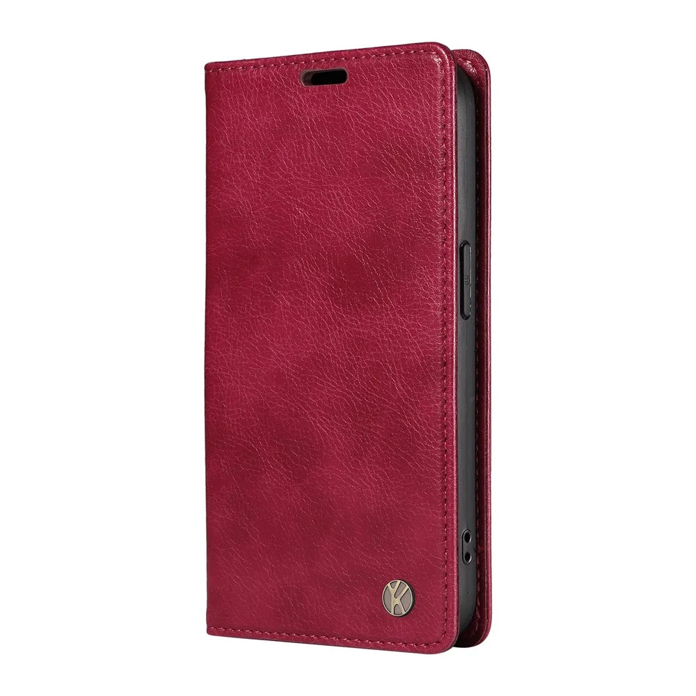 YIKATU YK-006 For Samsung Galaxy A24 4G (162.1 X 77.6 X 8.3mm) Phone Case Litchi Texture Leather Flip Wallet Cover - Wine Red - 7