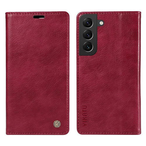 YIKATU YK-006 For Samsung Galaxy S21 FE 5G Case Anti-Drop Leather Wallet Phone Cover - Wine Red - 1