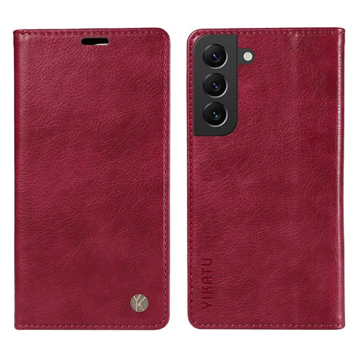 YIKATU YK-006 For Samsung Galaxy S21 FE 5G Case Anti-Drop Leather Wallet Phone Cover - Wine Red - 1