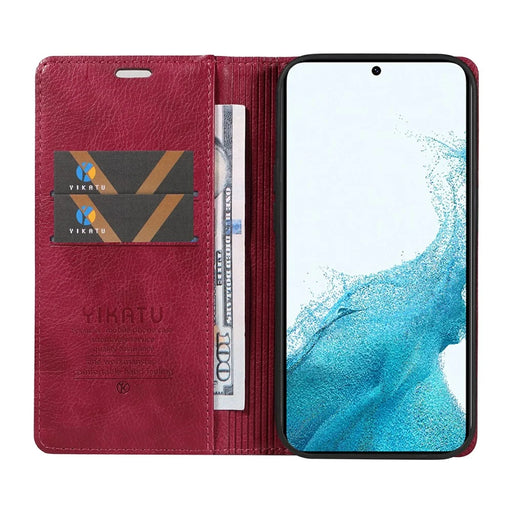 YIKATU YK-006 For Samsung Galaxy S21 FE 5G Case Anti-Drop Leather Wallet Phone Cover - Wine Red - 2