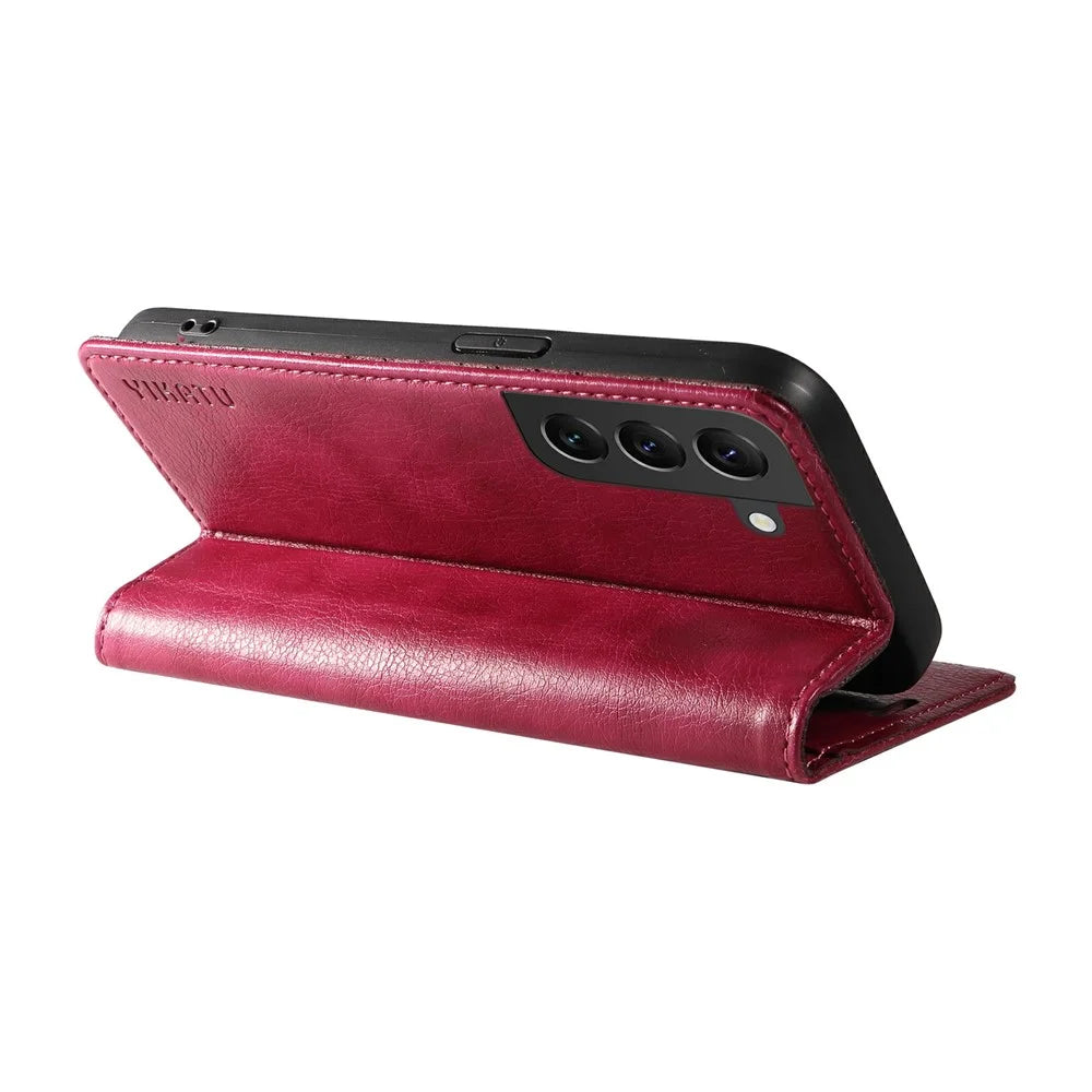 YIKATU YK-006 For Samsung Galaxy S21 FE 5G Case Anti-Drop Leather Wallet Phone Cover - Wine Red - 4