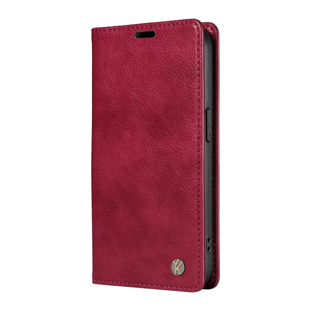 YIKATU YK-006 For Samsung Galaxy S21 FE 5G Case Anti-Drop Leather Wallet Phone Cover - Wine Red - 7