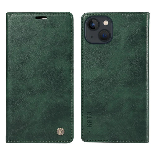 YIKATU YK-006 For iPhone 13 Wallet Case Anti-Scratch Leather Phone Cover - Green - 1