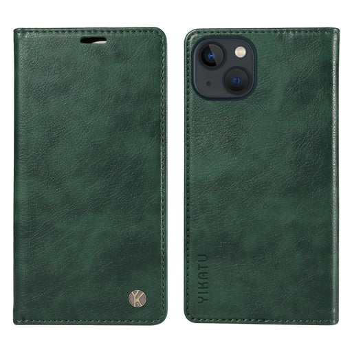 YIKATU YK-006 For iPhone 13 Wallet Case Anti-Scratch Leather Phone Cover - Green - 1