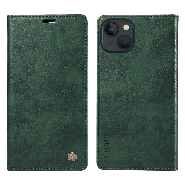 YIKATU YK-006 For iPhone 13 Wallet Case Anti-Scratch Leather Phone Cover - Green - 1