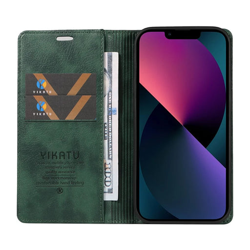 YIKATU YK-006 For iPhone 13 Wallet Case Anti-Scratch Leather Phone Cover - Green - 2