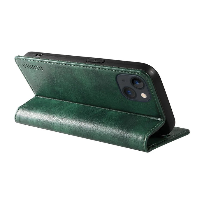 YIKATU YK-006 For iPhone 13 Wallet Case Anti-Scratch Leather Phone Cover - Green - 4
