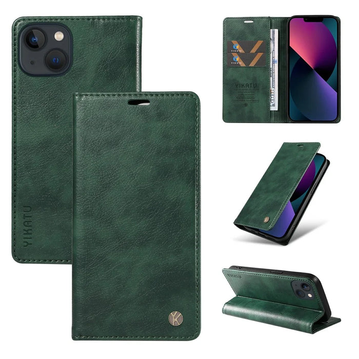 YIKATU YK-006 For iPhone 13 Wallet Case Anti-Scratch Leather Phone Cover - Green - 6