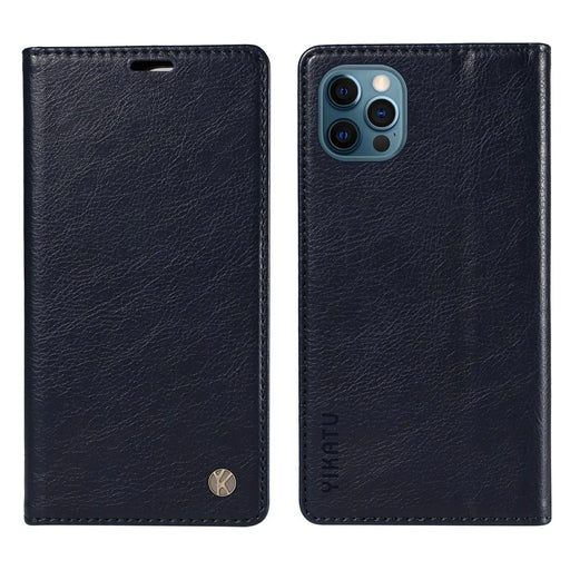 YIKATU YK-006 For iPhone 13 Pro Max Wallet Case Magnetic Closure Leather Phone Cover - Navy Blue - 1
