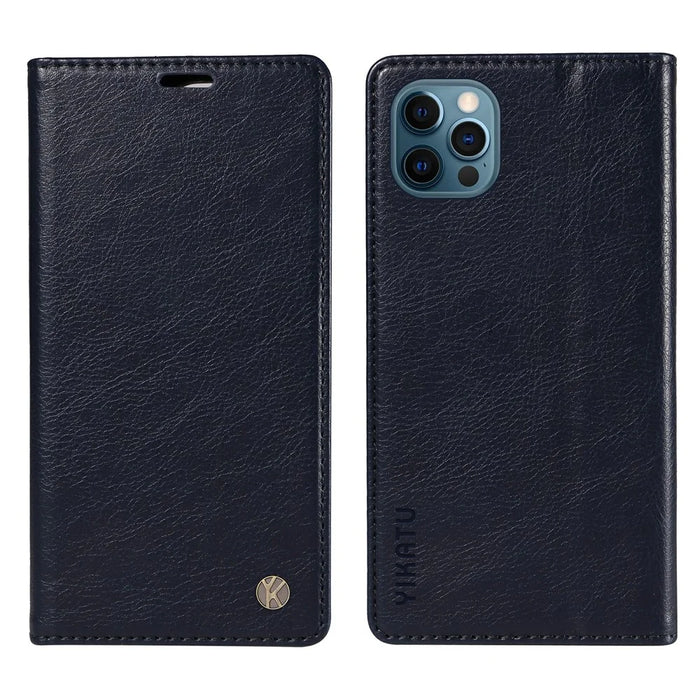 YIKATU YK-006 For iPhone 13 Pro Max Wallet Case Magnetic Closure Leather Phone Cover - Navy Blue - 1