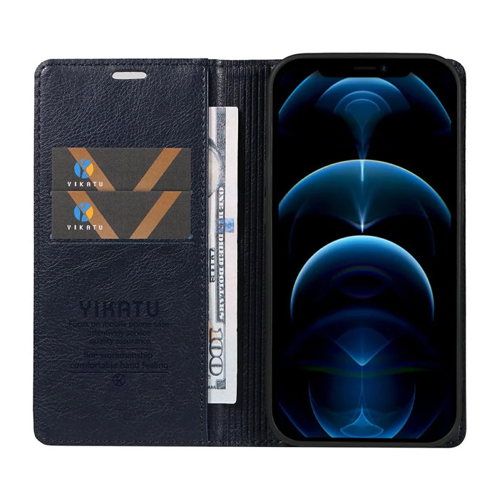 YIKATU YK-006 For iPhone 13 Pro Max Wallet Case Magnetic Closure Leather Phone Cover - Navy Blue - 5