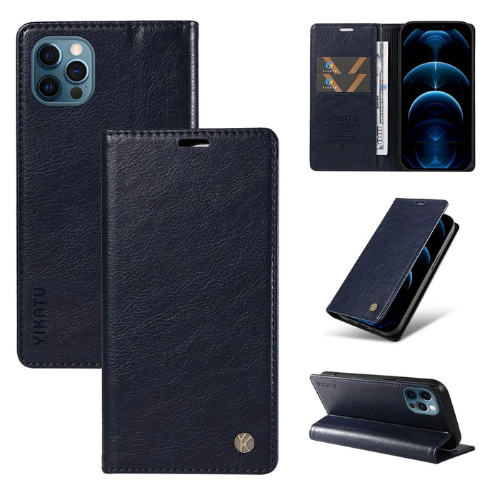 YIKATU YK-006 For iPhone 13 Pro Max Wallet Case Magnetic Closure Leather Phone Cover - Navy Blue - 6