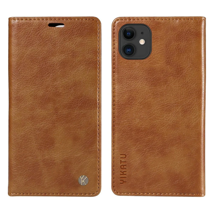 YIKATU YK-006 For iPhone 11 Case Wallet Card Slots PU Leather Protective Phone Cover - Brown - 1