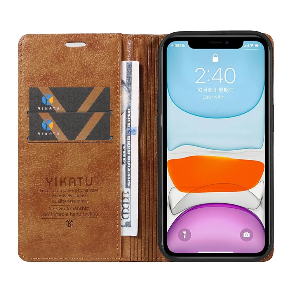 YIKATU YK-006 For iPhone 11 Case Wallet Card Slots PU Leather Protective Phone Cover - Brown - 2