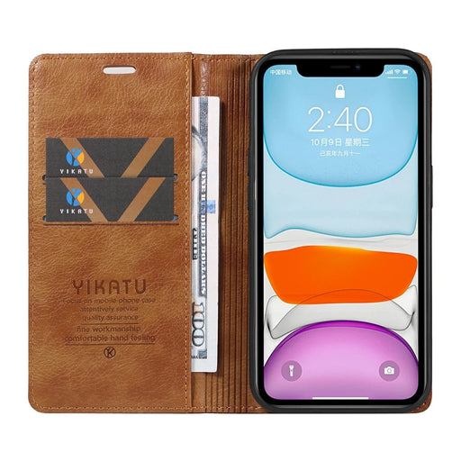 YIKATU YK-006 For iPhone 11 Case Wallet Card Slots PU Leather Protective Phone Cover - Brown - 2