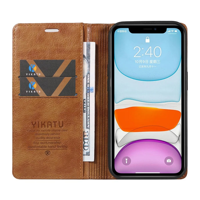 YIKATU YK-006 For iPhone 11 Case Wallet Card Slots PU Leather Protective Phone Cover - Brown - 2